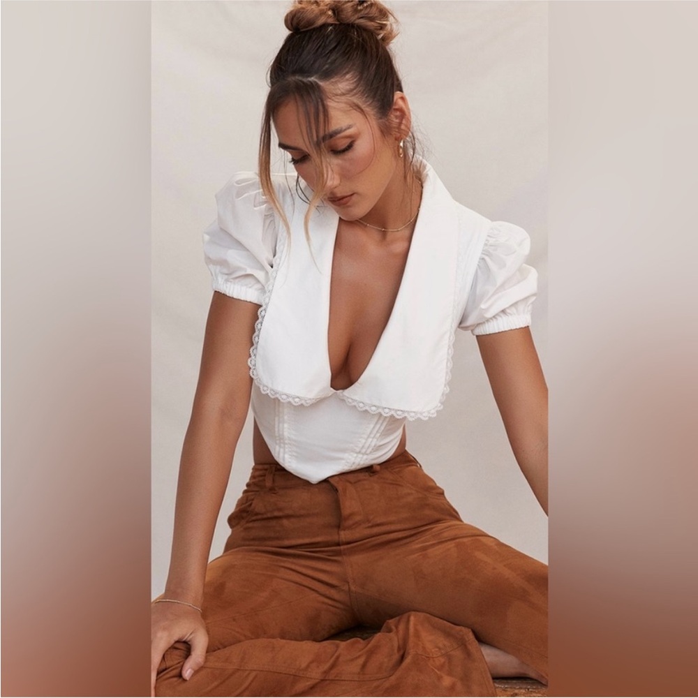 House of CB White Fitted Bodysuit with Sailor Collar